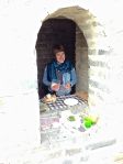 Preparing our midday feast on The Great Wall.